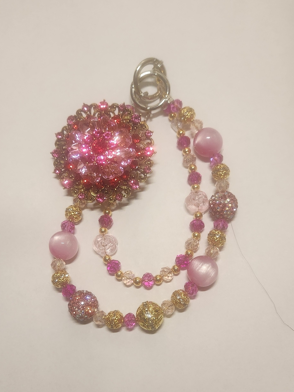 Pink and Gold Beaded Keychain Charm